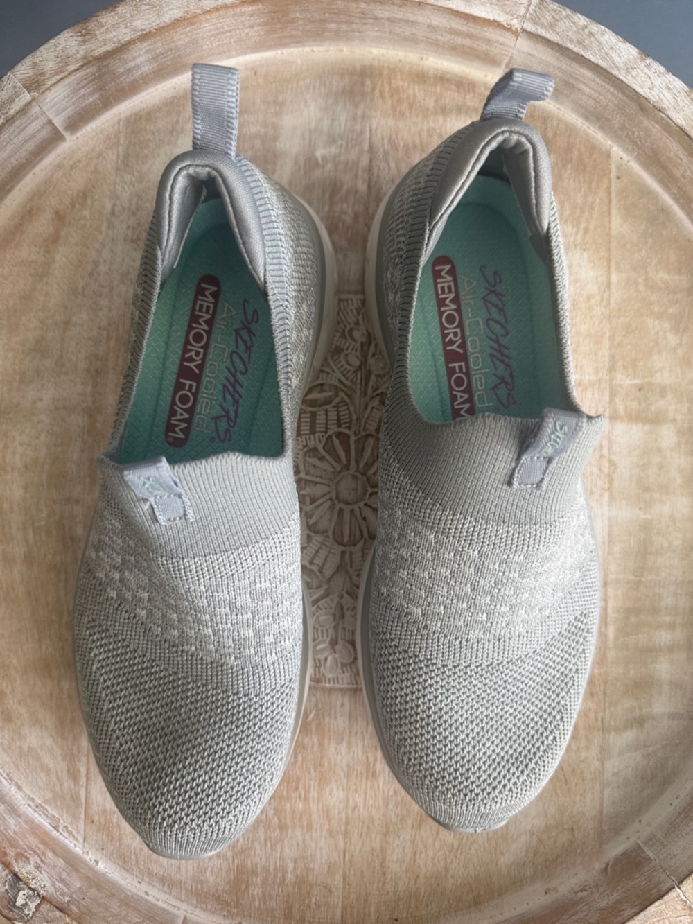 Skechers Women’s Gray Knit Slip-On Memory Foam Sneakers